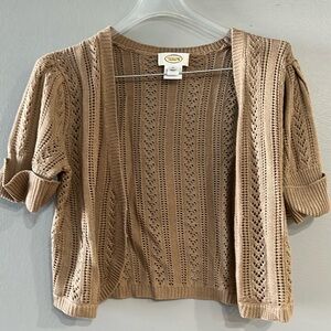Tan crop short sleeve cardigan